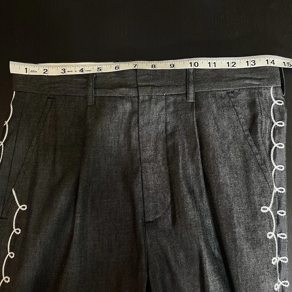 DOUBLE RAINBOUU Embroidered Western Straight Pants Size Small Gray White‎ Cotton